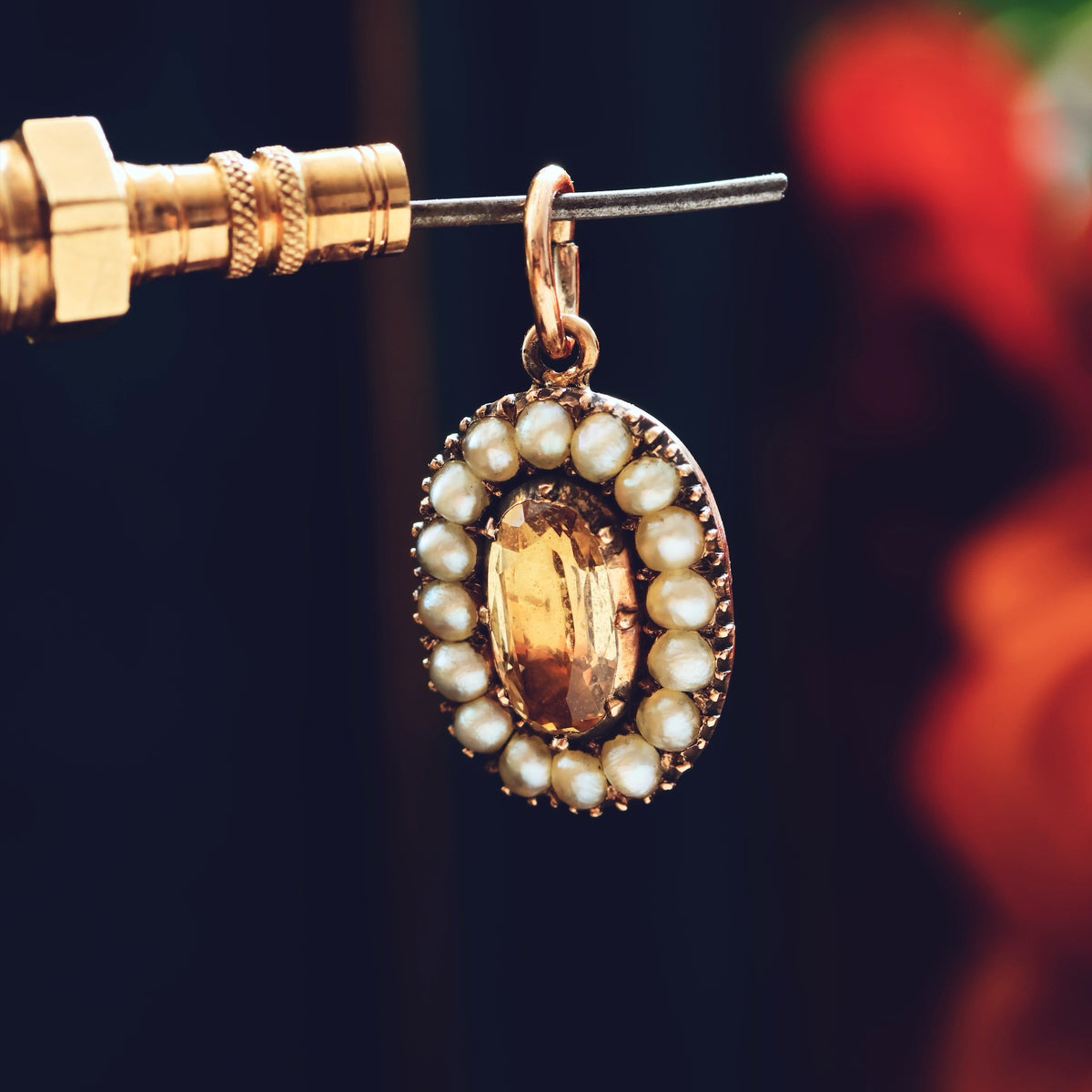 Antique Georgian Topaz & Seed Pearl Pendant