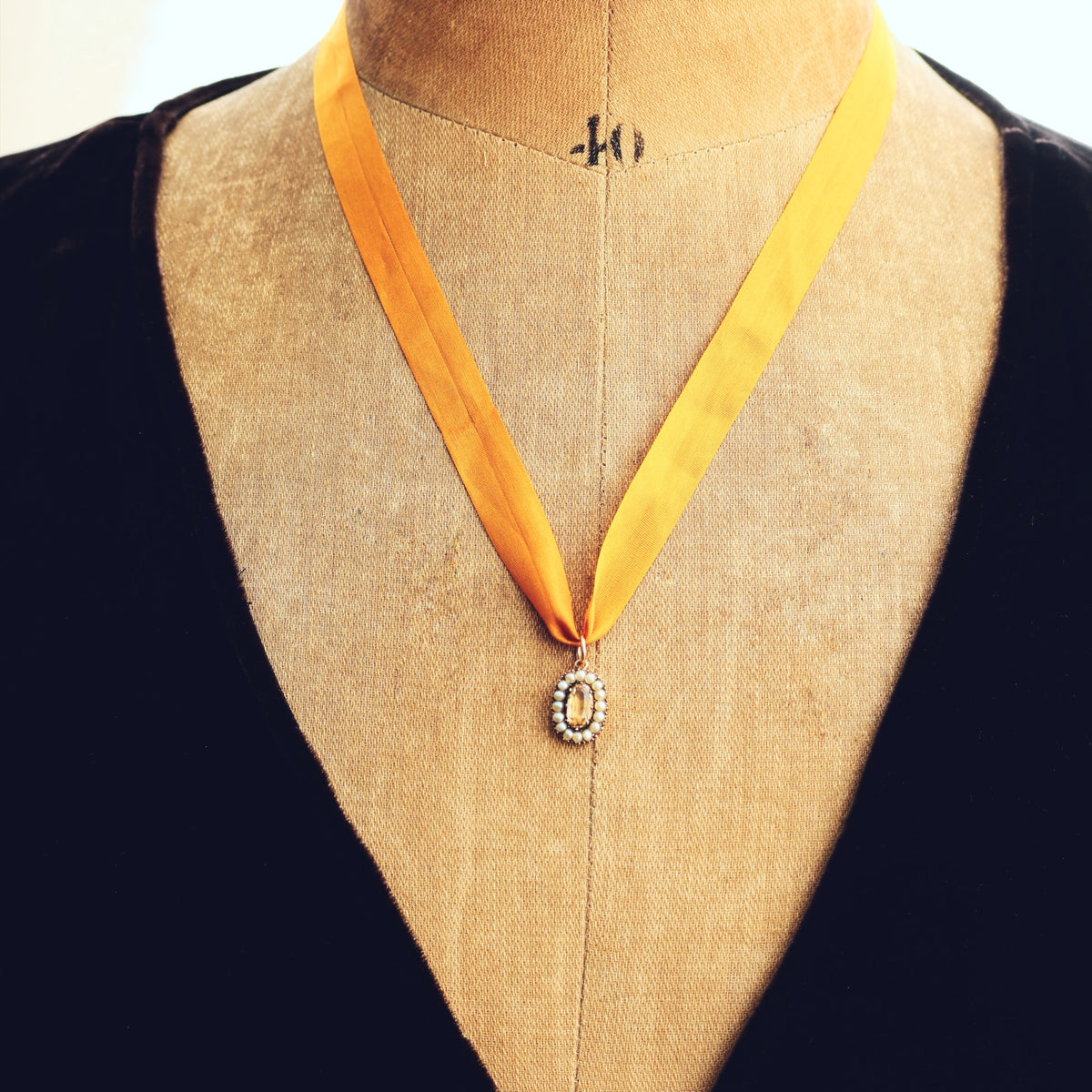 Antique Georgian Topaz & Seed Pearl Pendant
