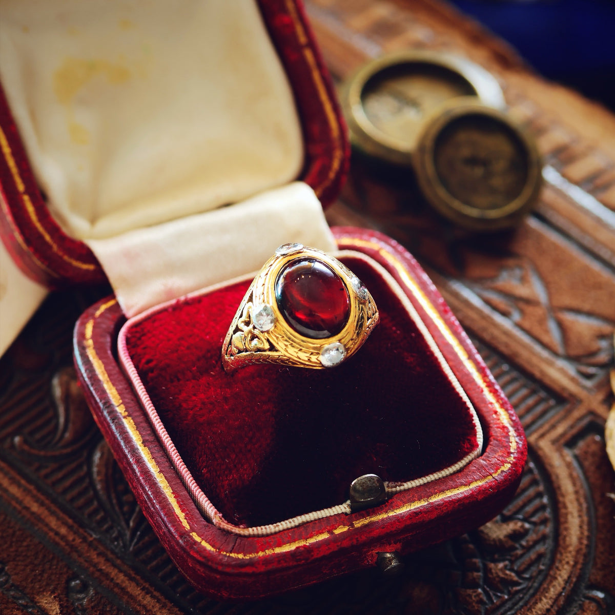Antique Arts & Crafts Garnet & Diamond Ring