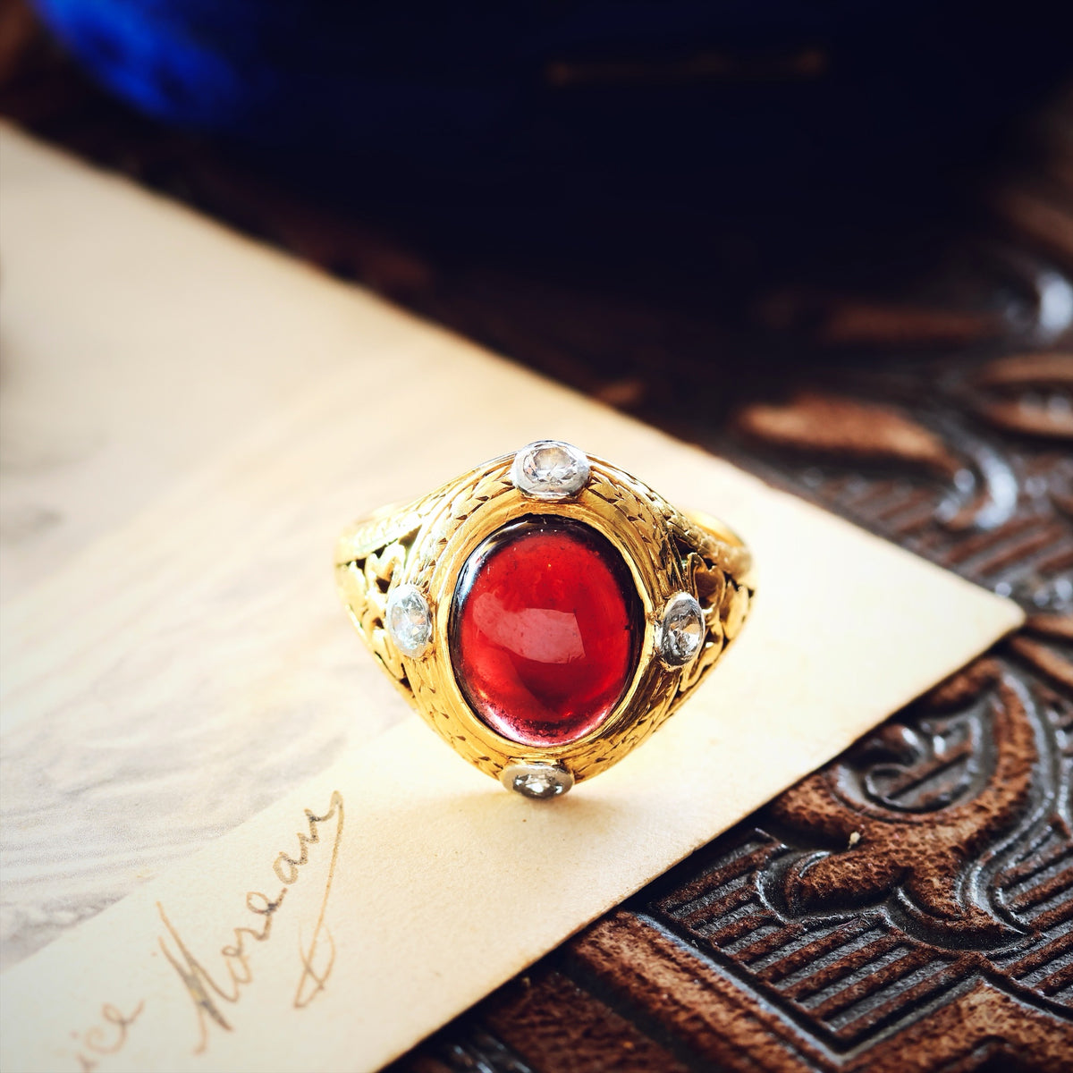 Antique Arts & Crafts Garnet & Diamond Ring