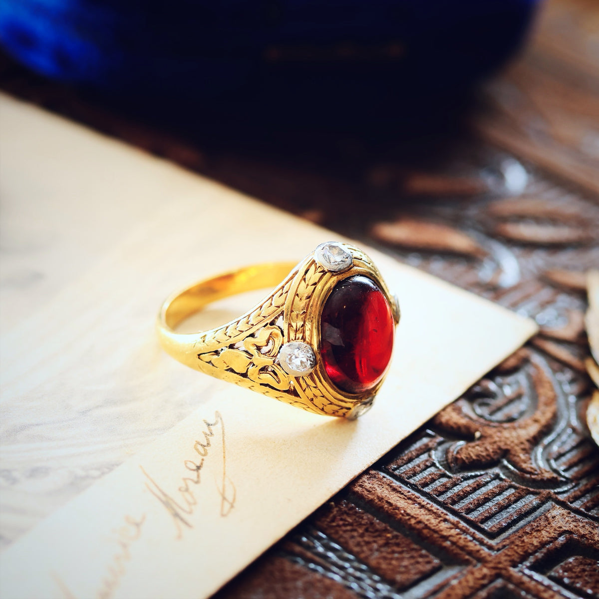 Antique Arts & Crafts Garnet & Diamond Ring