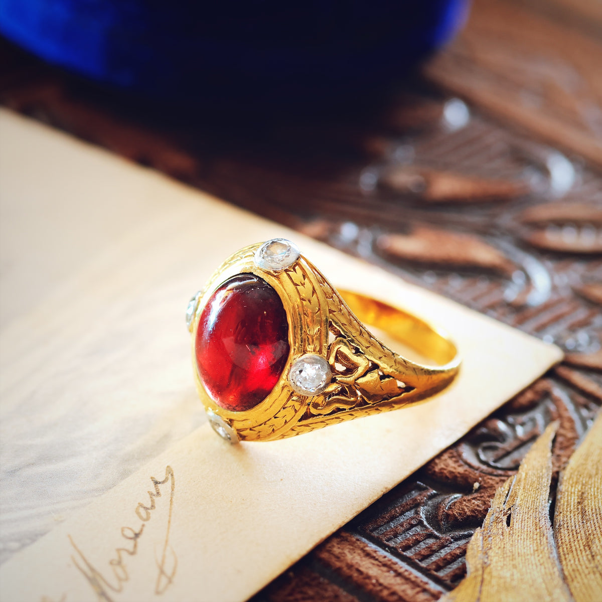 Antique Arts & Crafts Garnet & Diamond Ring