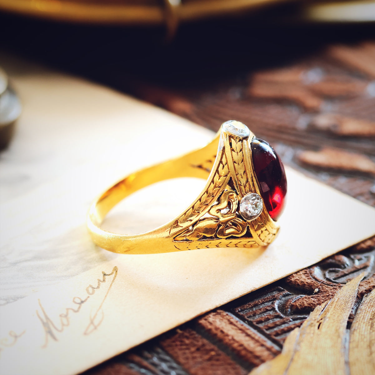 Antique Arts & Crafts Garnet & Diamond Ring