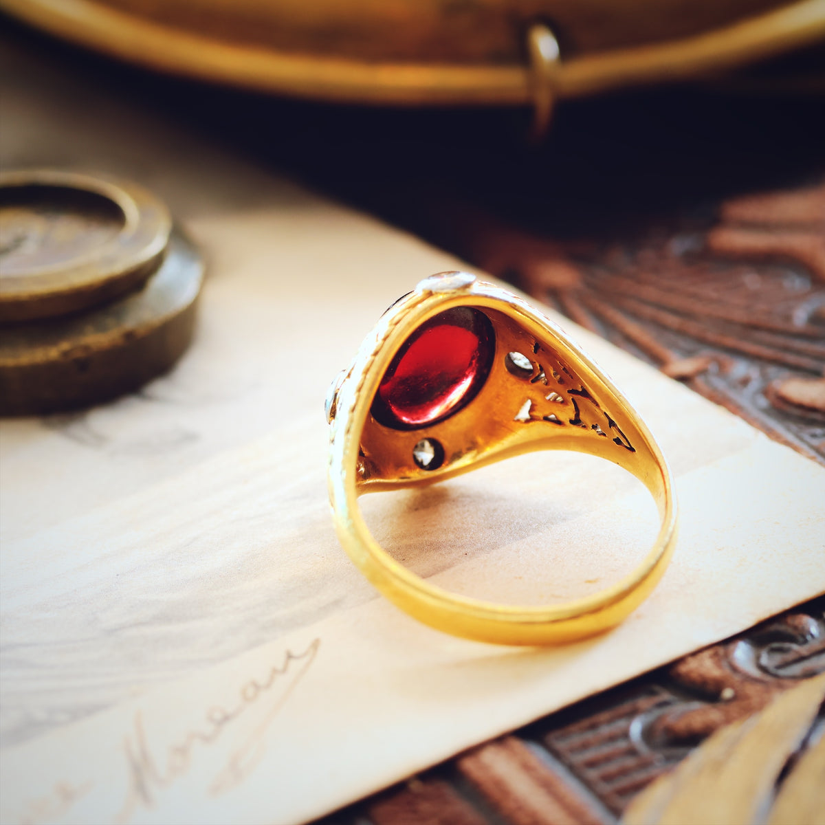 Antique Arts & Crafts Garnet & Diamond Ring
