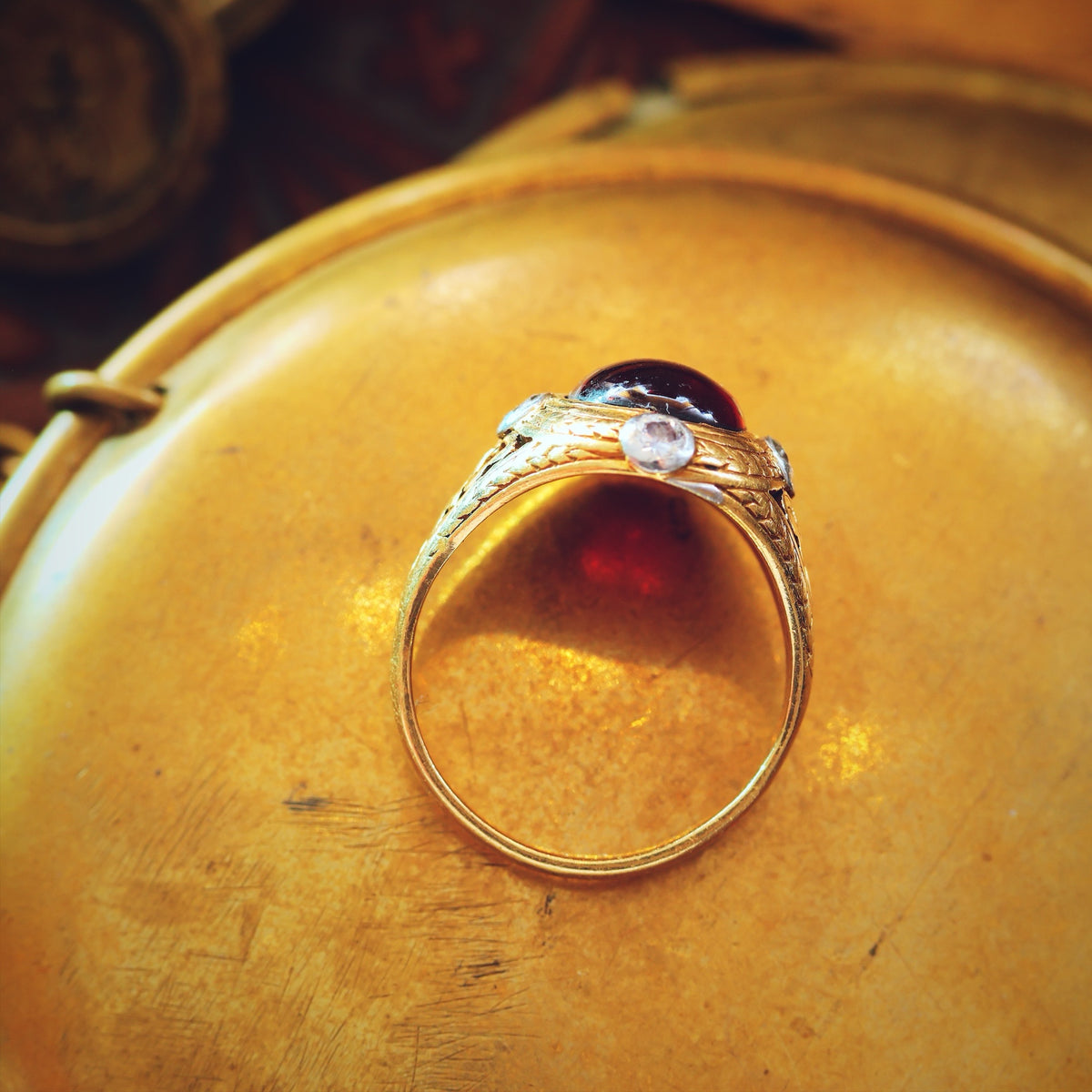 Antique Arts & Crafts Garnet & Diamond Ring
