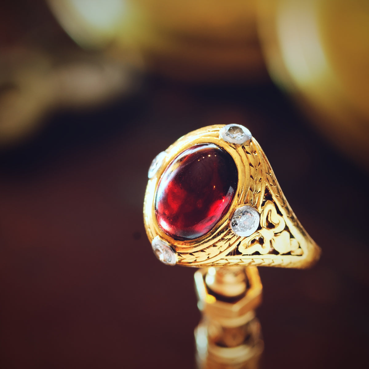 Antique Arts & Crafts Garnet & Diamond Ring