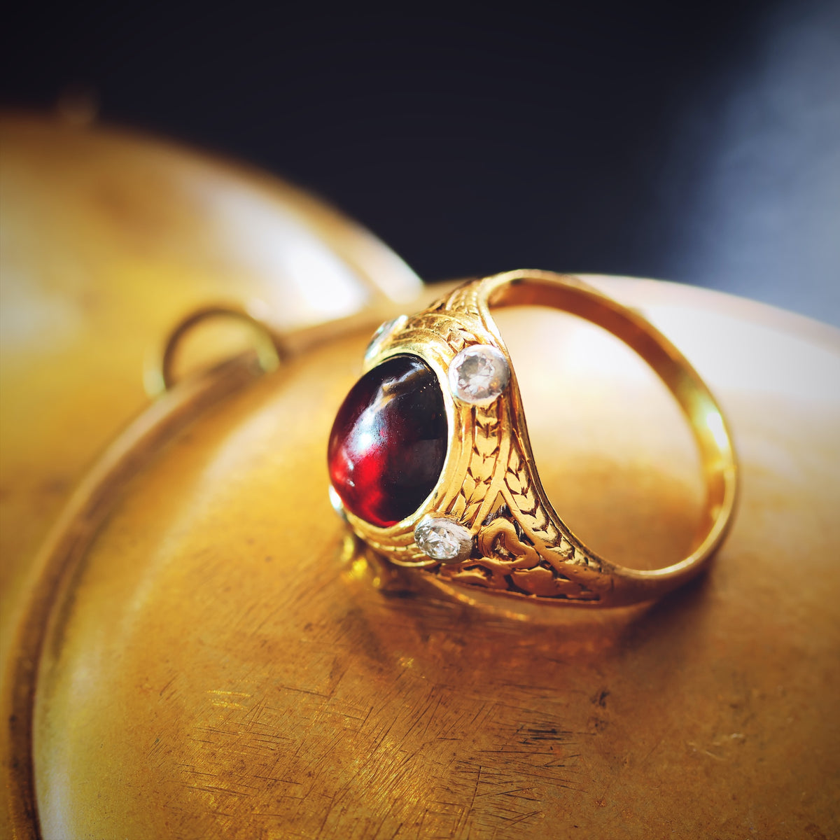 Antique Arts & Crafts Garnet & Diamond Ring
