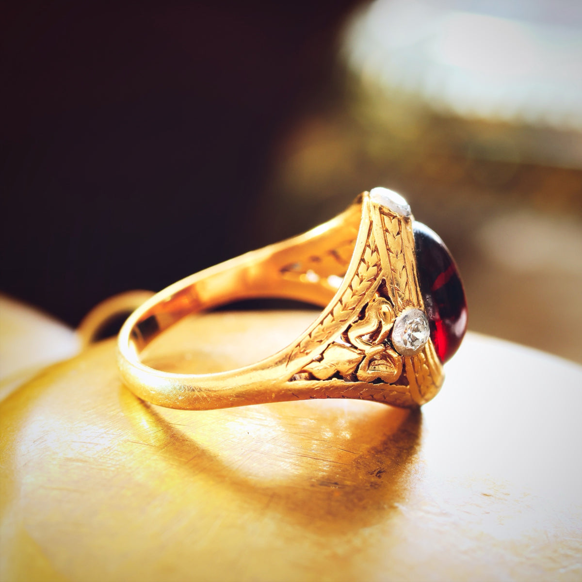 Antique Arts & Crafts Garnet & Diamond Ring