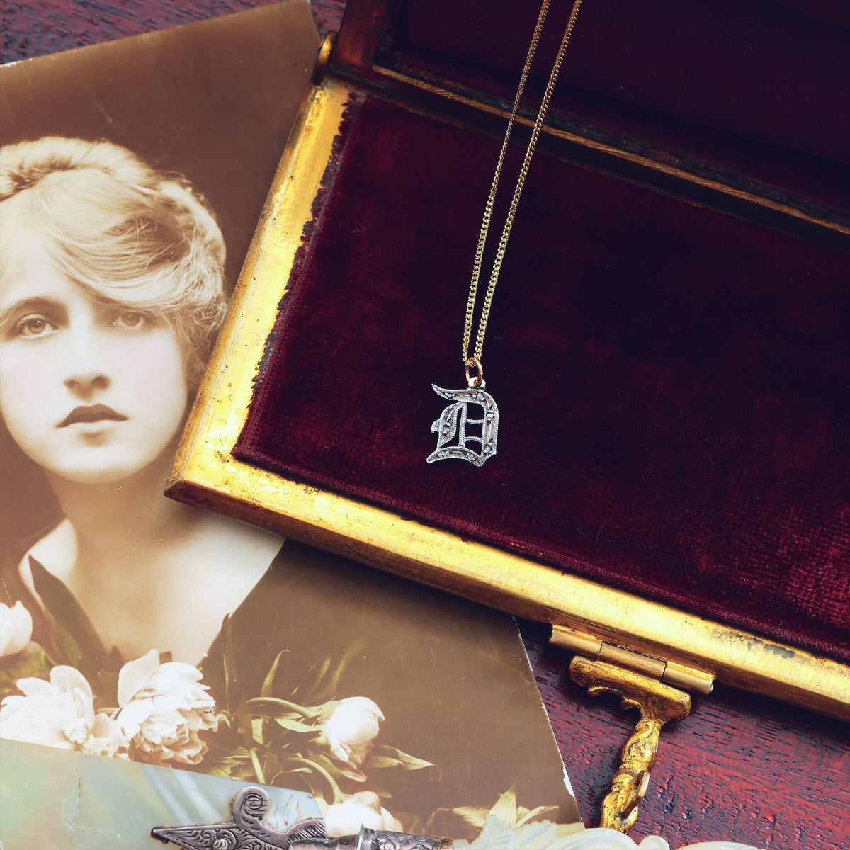 Adorable Antique Gothic Initial 'D' Pendant