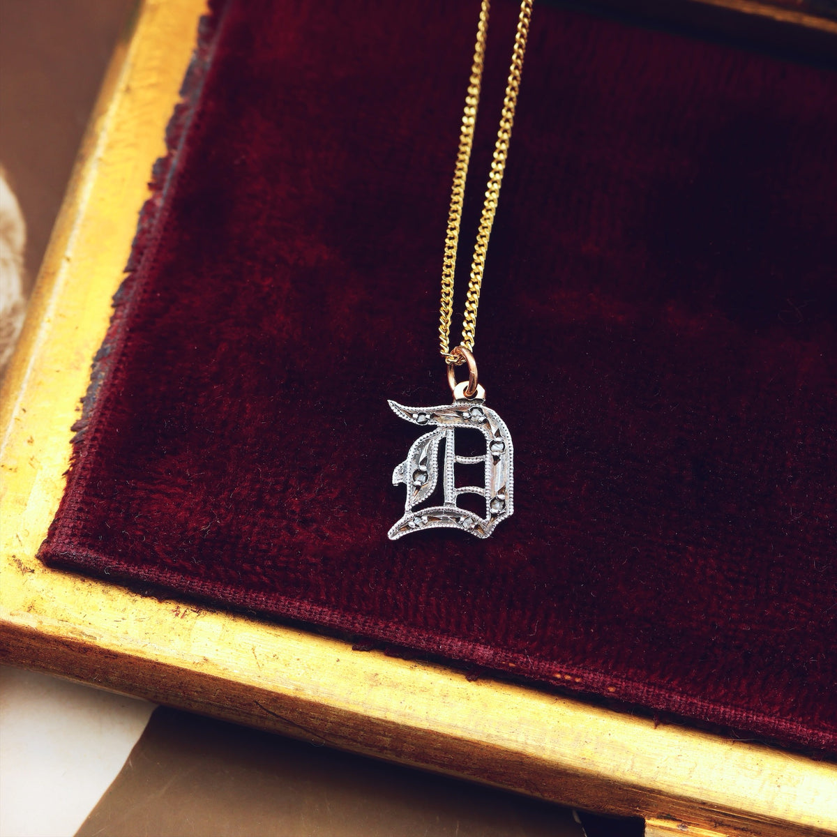 Adorable Antique Gothic Initial 'D' Pendant