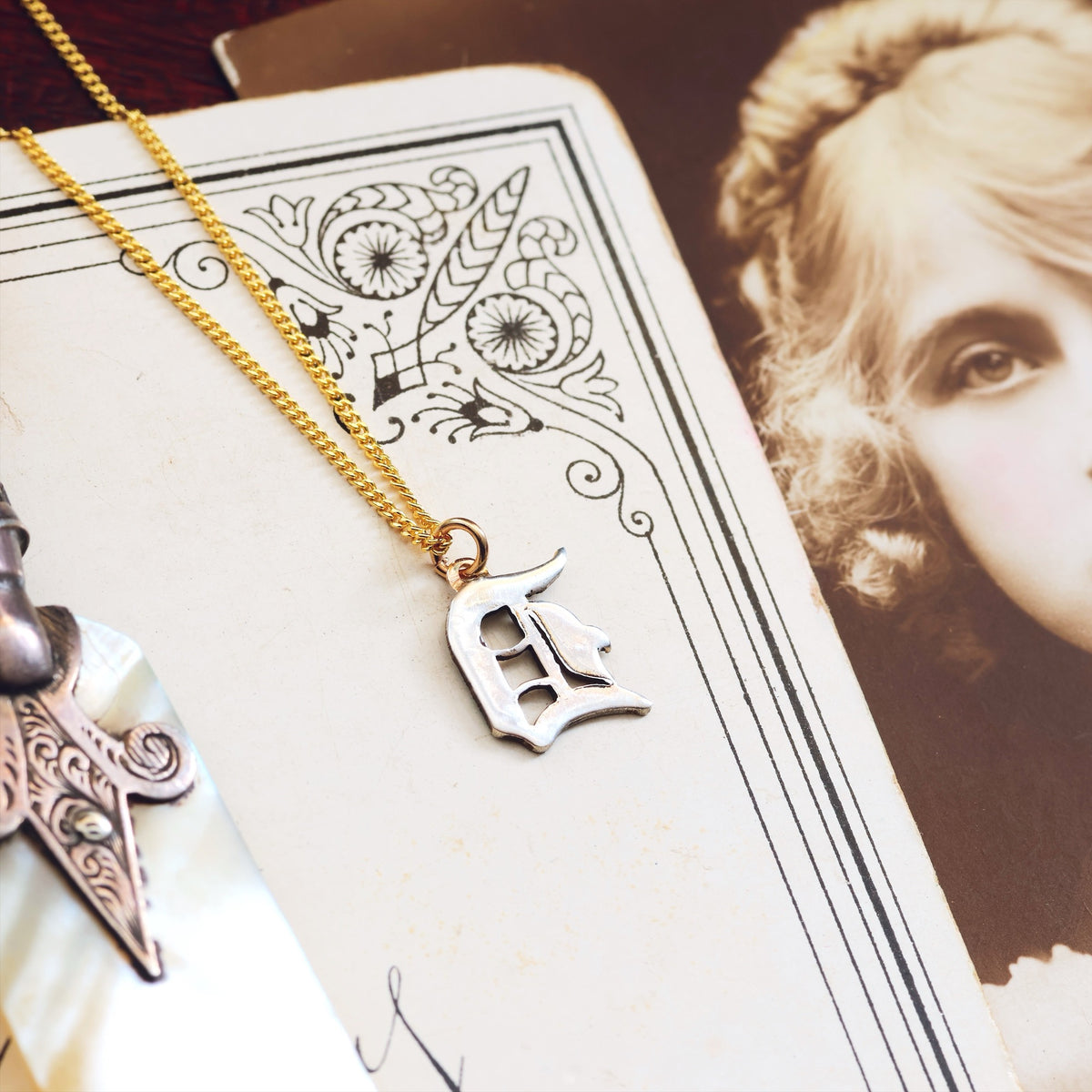 Adorable Antique Gothic Initial 'D' Pendant