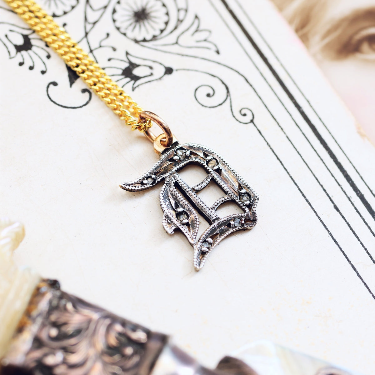 Adorable Antique Gothic Initial 'D' Pendant
