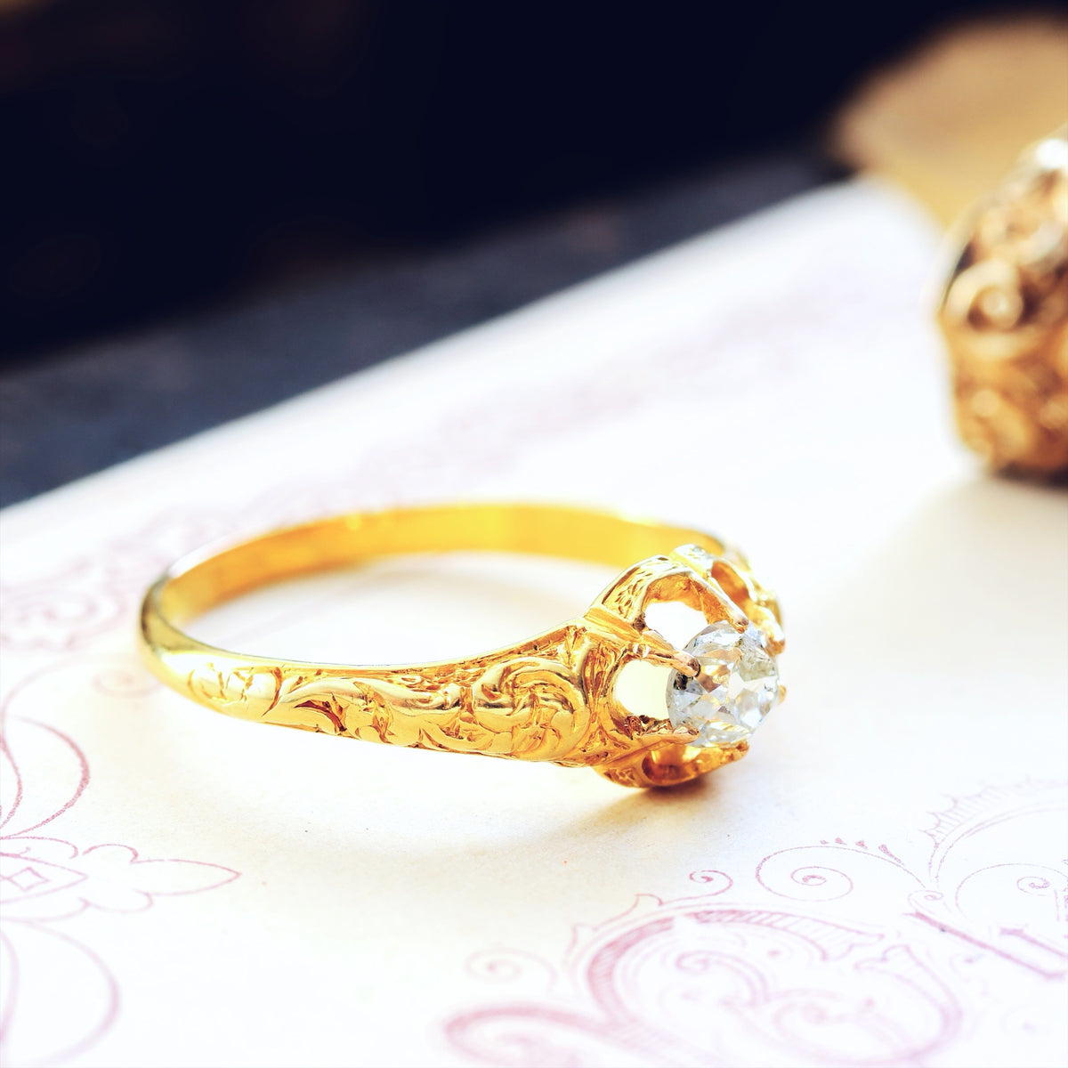 Antique Gothic Revivalist Diamond Engagement Ring