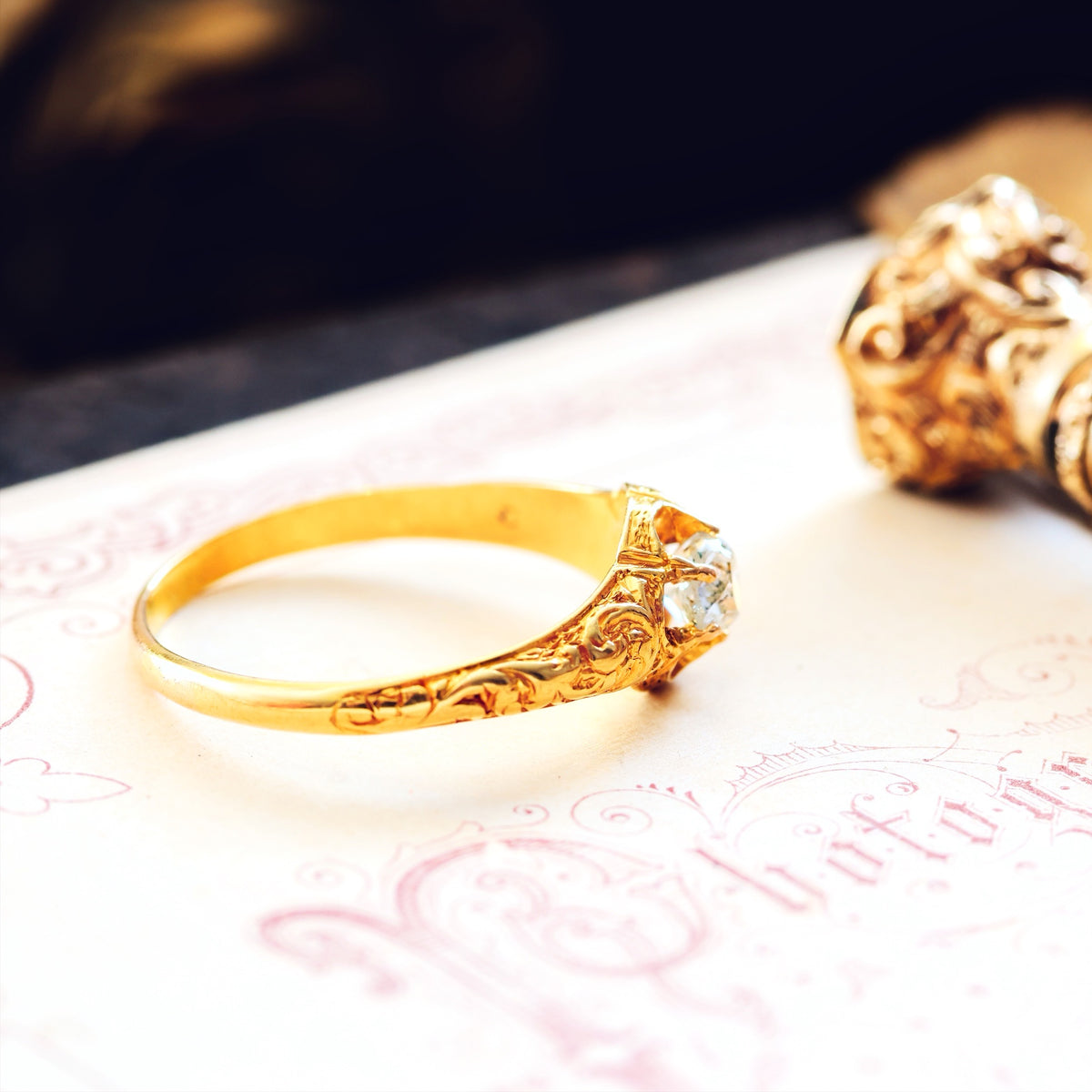 Antique Gothic Revivalist Diamond Engagement Ring