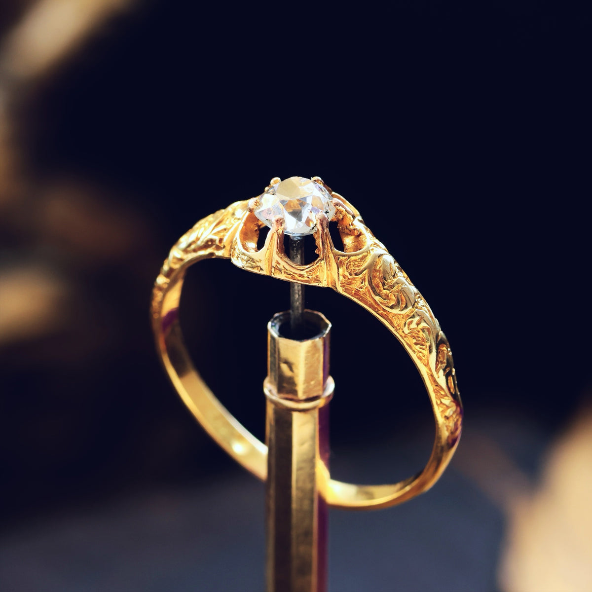 Antique Gothic Revivalist Diamond Engagement Ring
