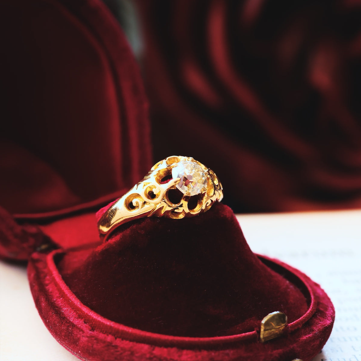 Antique Gothic Revivalist Diamond Solitaire Engagement Ring