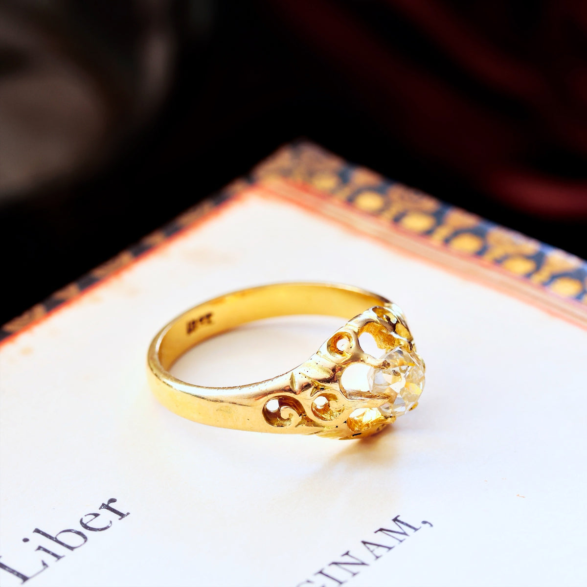 Antique Gothic Revivalist Diamond Solitaire Engagement Ring