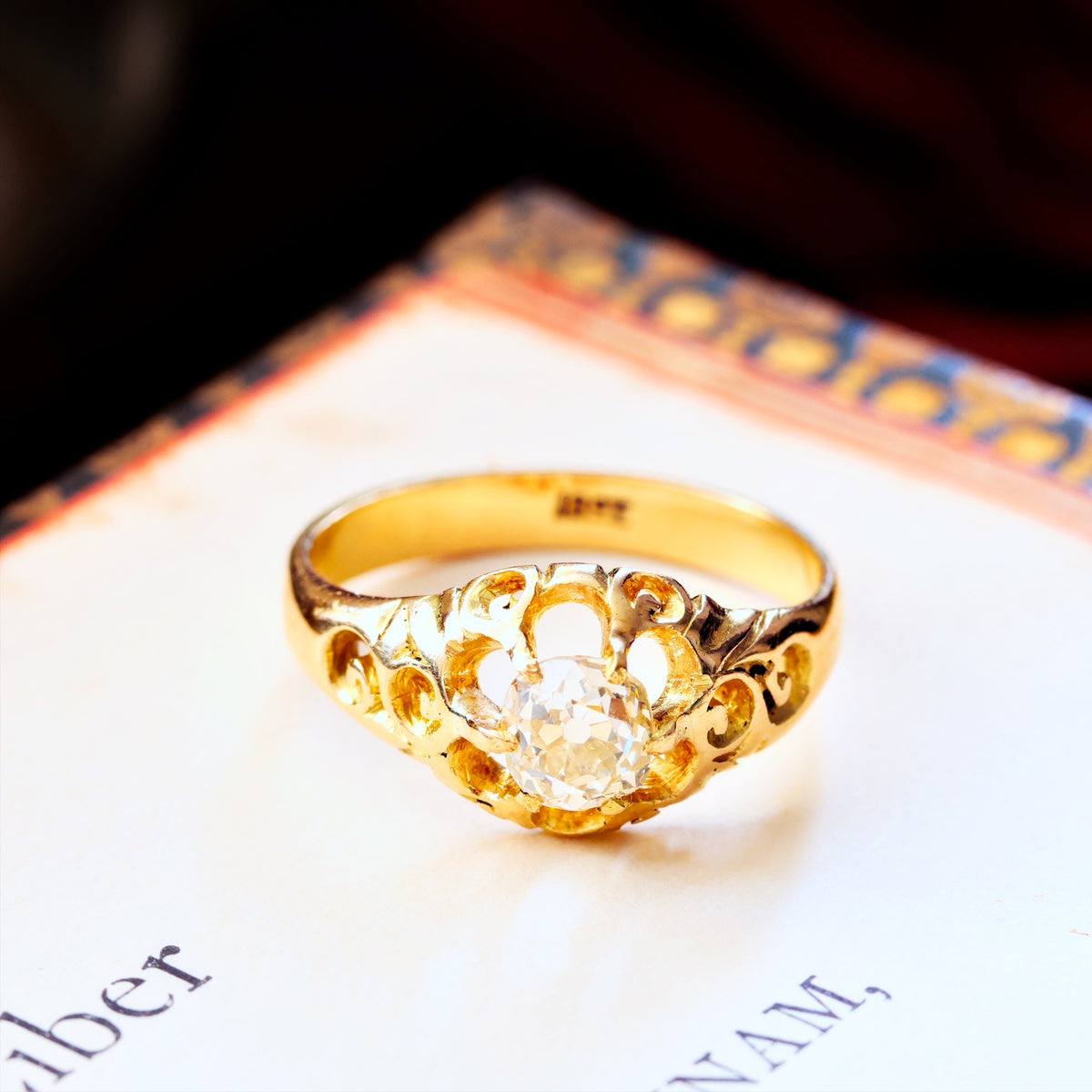 Antique Gothic Revivalist Diamond Solitaire Engagement Ring
