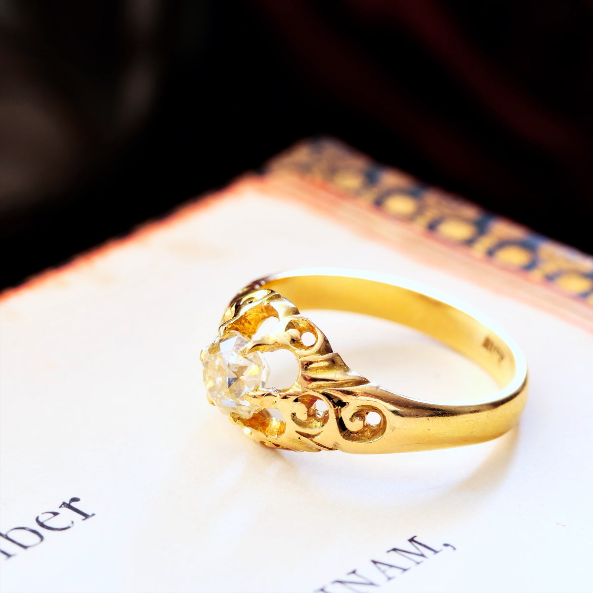 Antique Gothic Revivalist Diamond Solitaire Engagement Ring