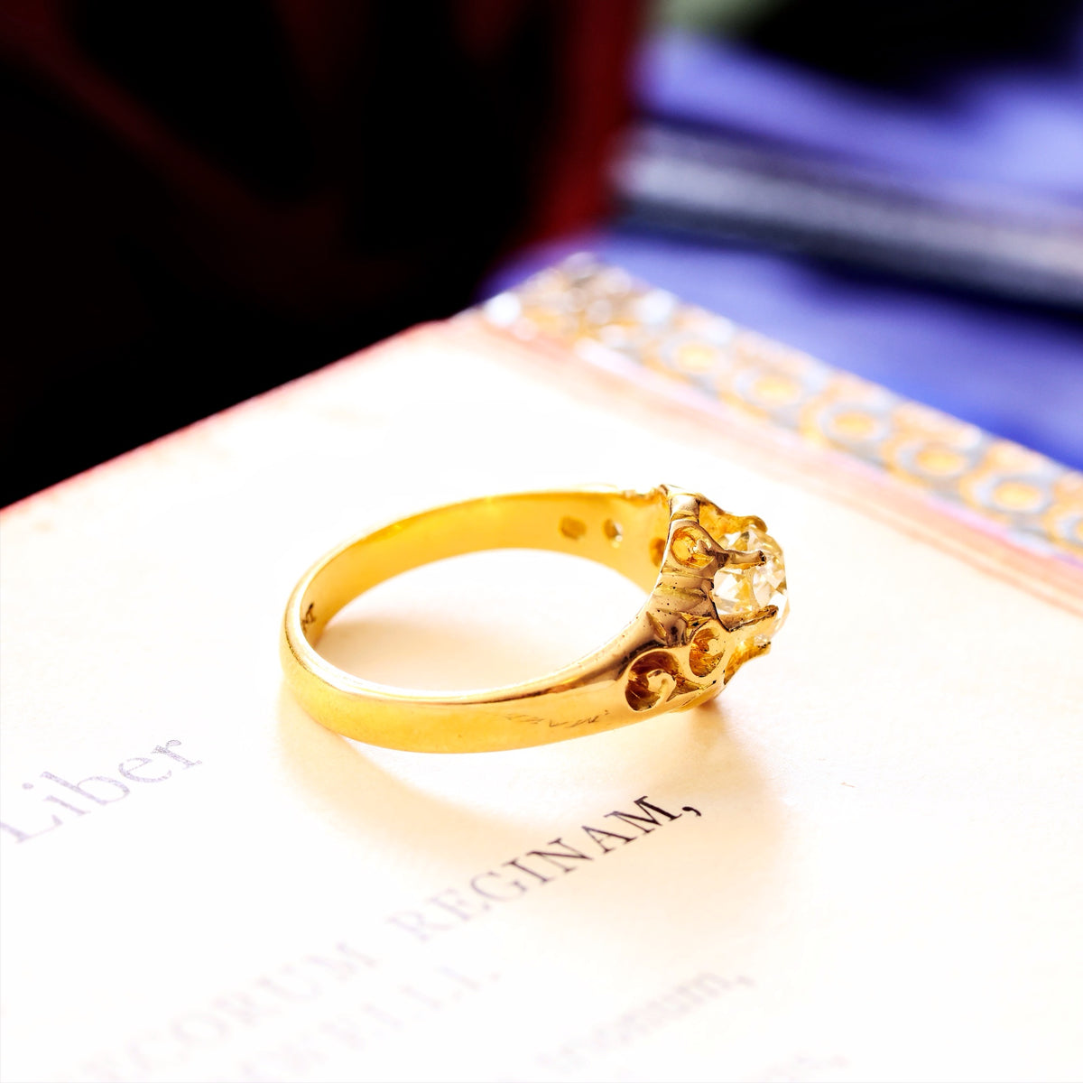Antique Gothic Revivalist Diamond Solitaire Engagement Ring