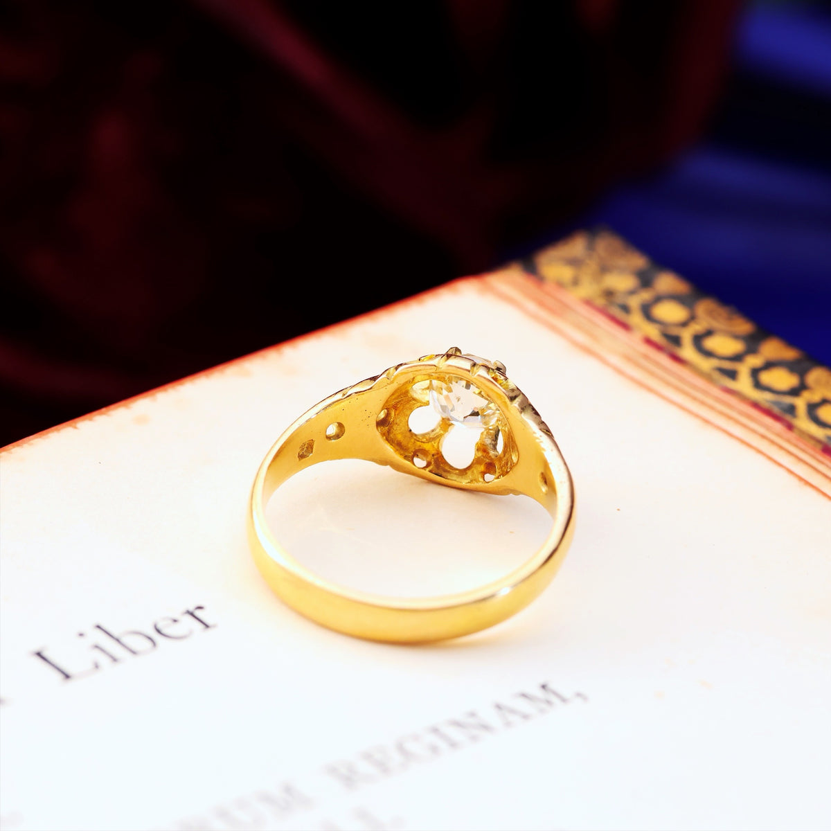 Antique Gothic Revivalist Diamond Solitaire Engagement Ring