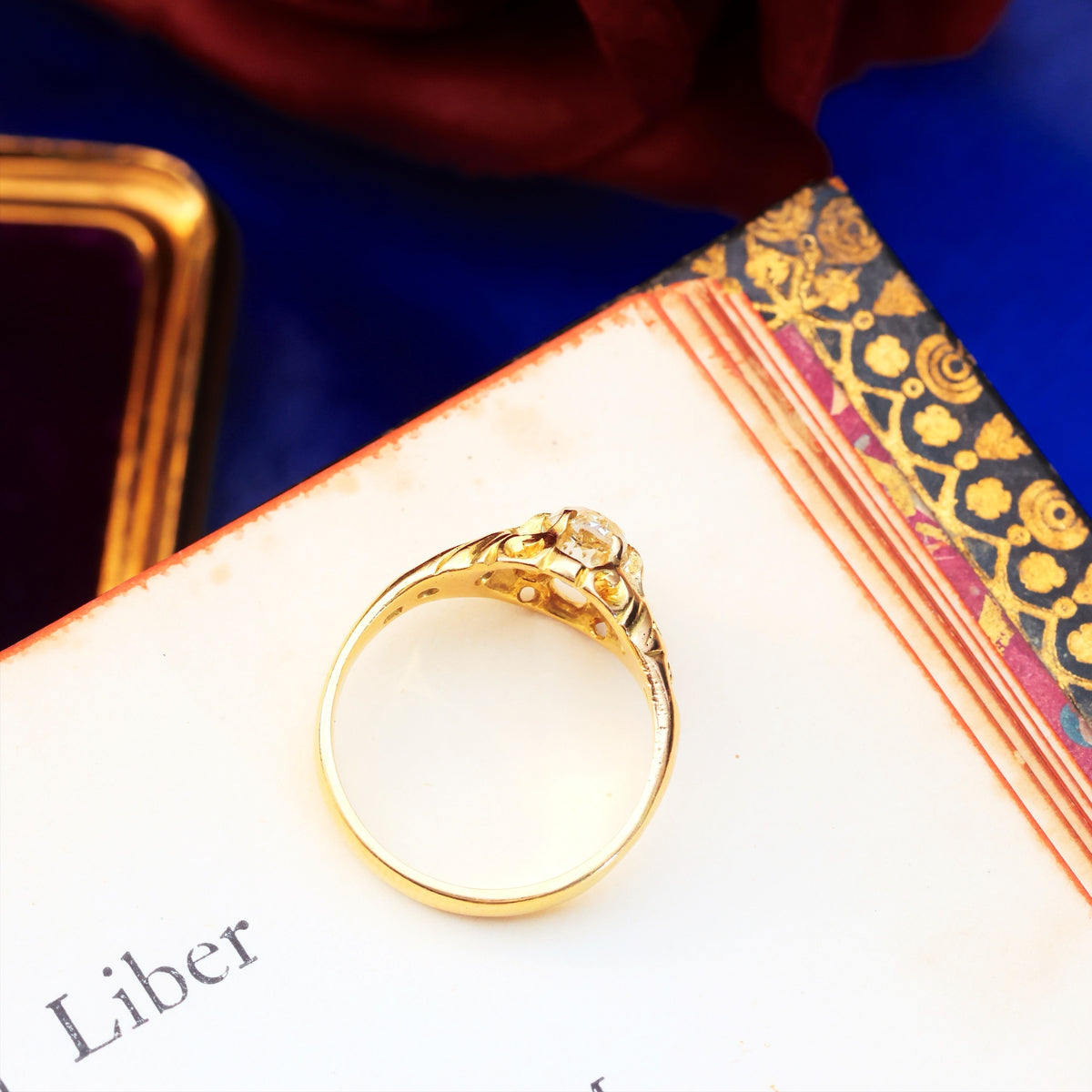 Antique Gothic Revivalist Diamond Solitaire Engagement Ring