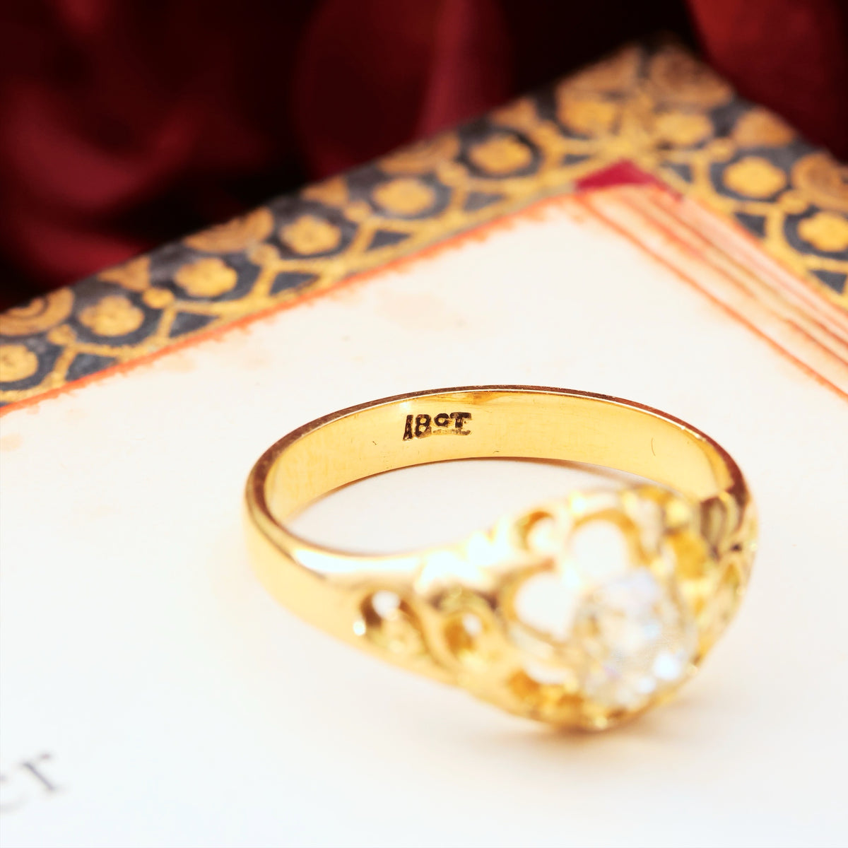 Antique Gothic Revivalist Diamond Solitaire Engagement Ring