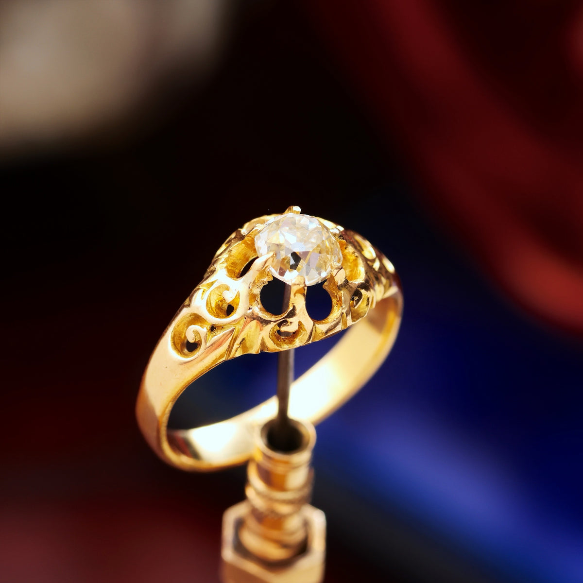 Antique Gothic Revivalist Diamond Solitaire Engagement Ring