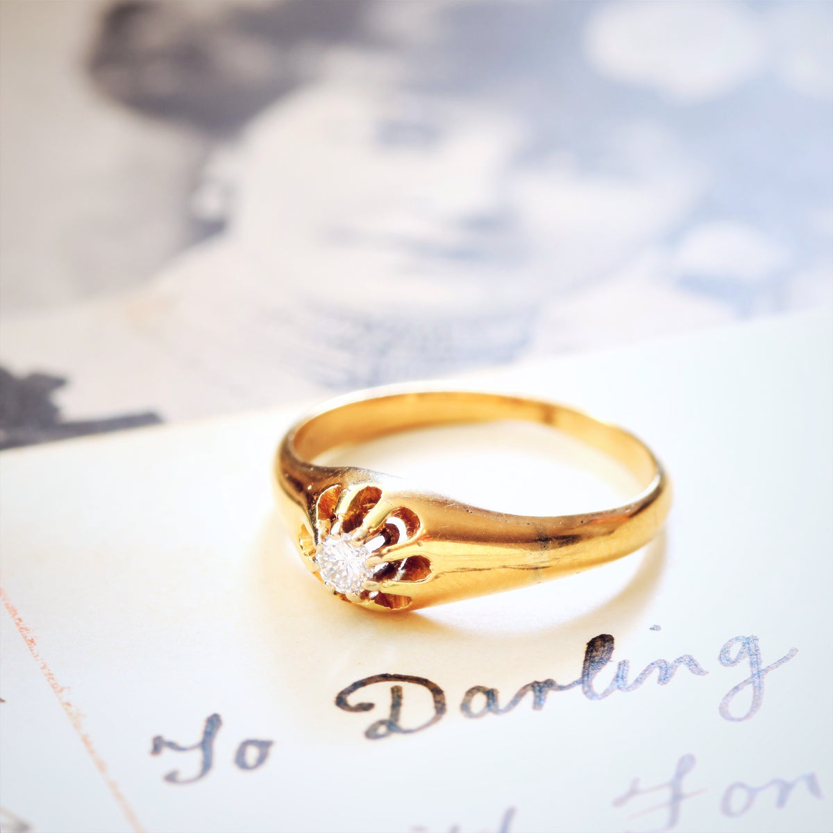 Antique Gothic Revivalist Diamond Engagement Ring