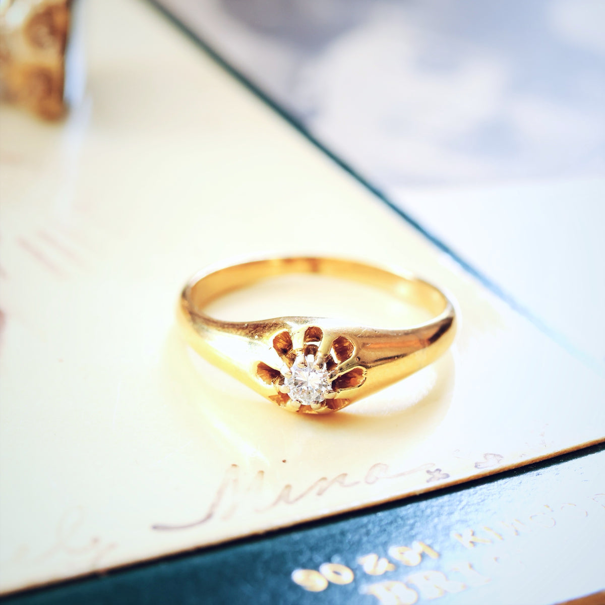 Petite Pretty Gothic Revivalist Diamond Engagement Ring