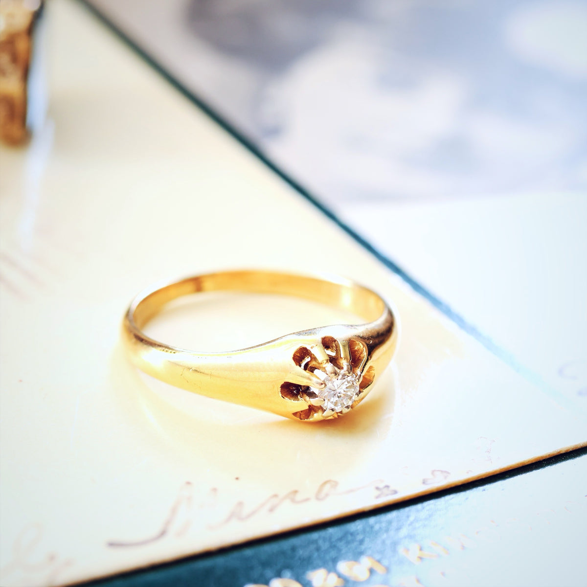 Petite Pretty Gothic Revivalist Diamond Engagement Ring