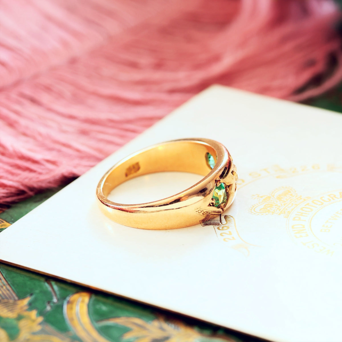 Antique Gypsy Set Emerald & Diamond Band Ring