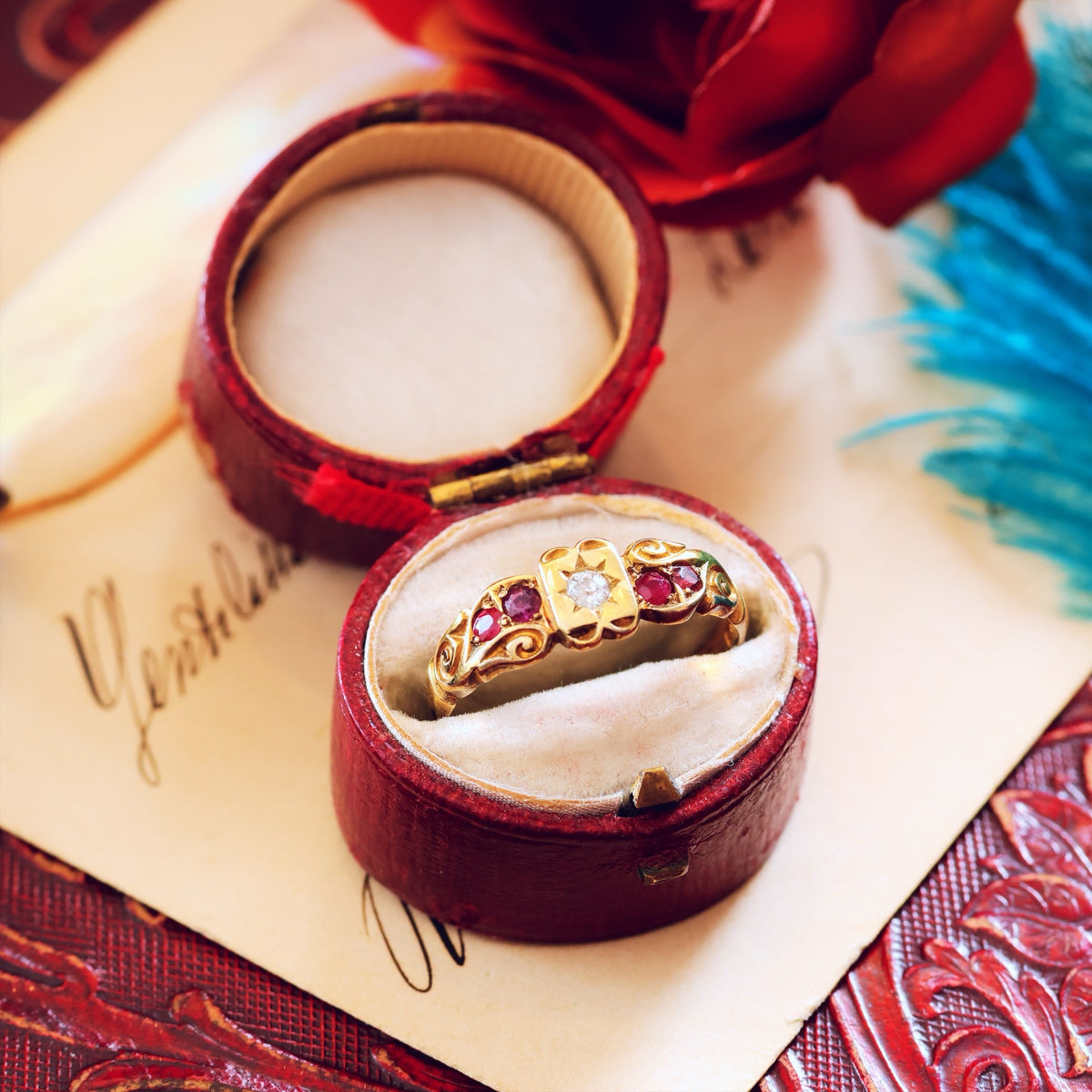 Antique Gypsy Set Ruby & Diamond Ring