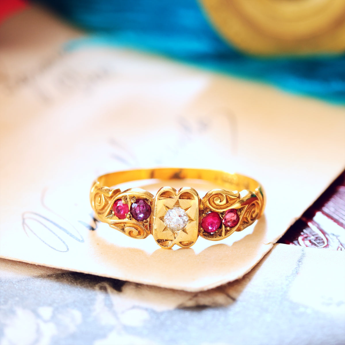Antique Gypsy Set Ruby & Diamond Ring