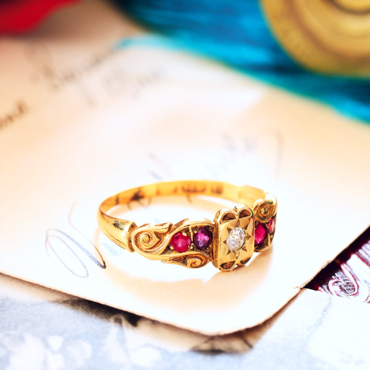 Antique Gypsy Set Ruby & Diamond Ring