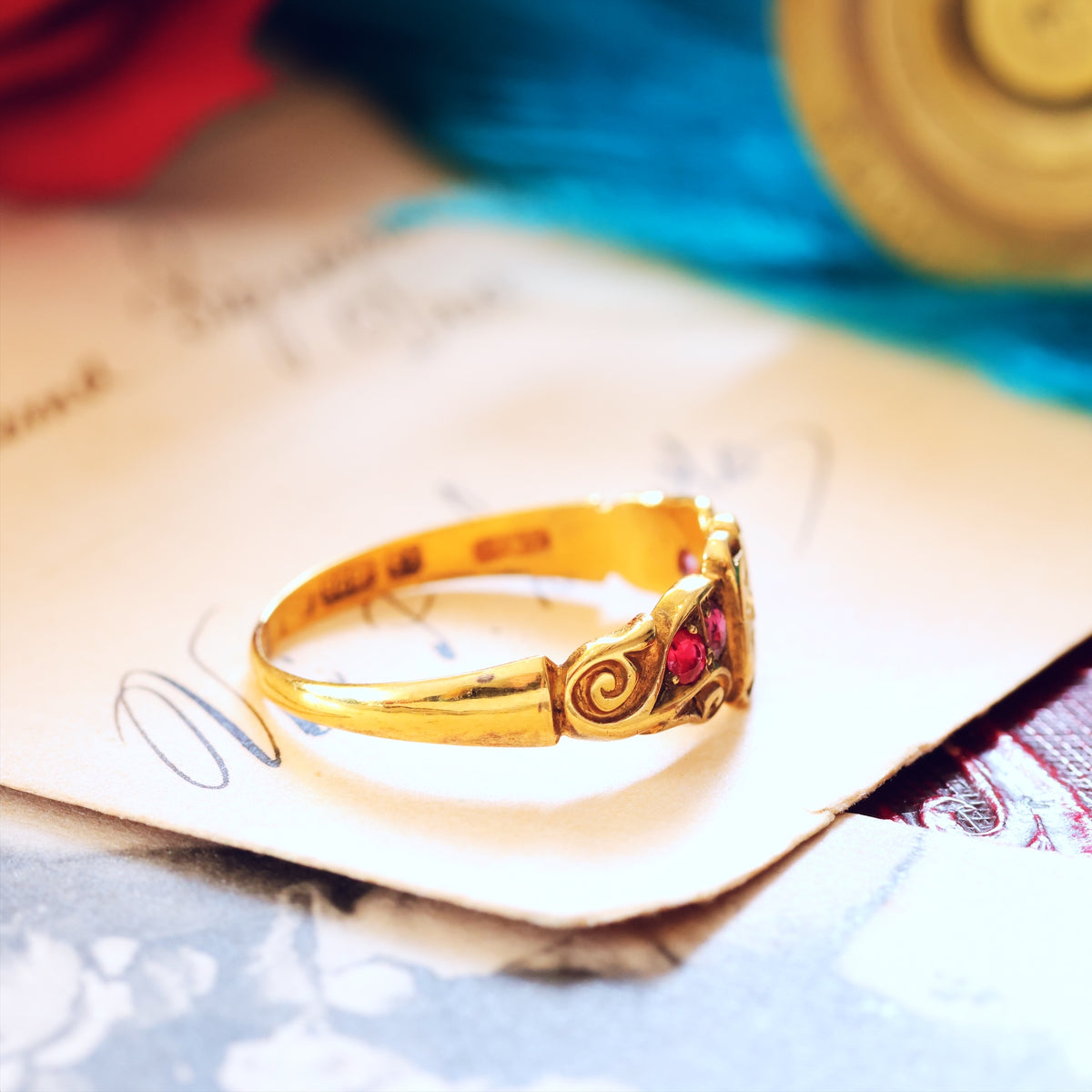 Antique Gypsy Set Ruby & Diamond Ring