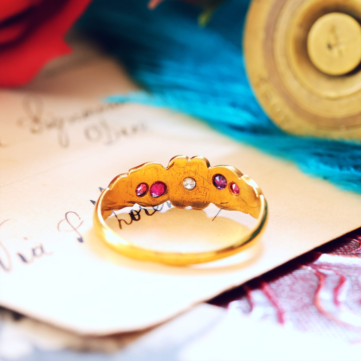 Antique Gypsy Set Ruby & Diamond Ring