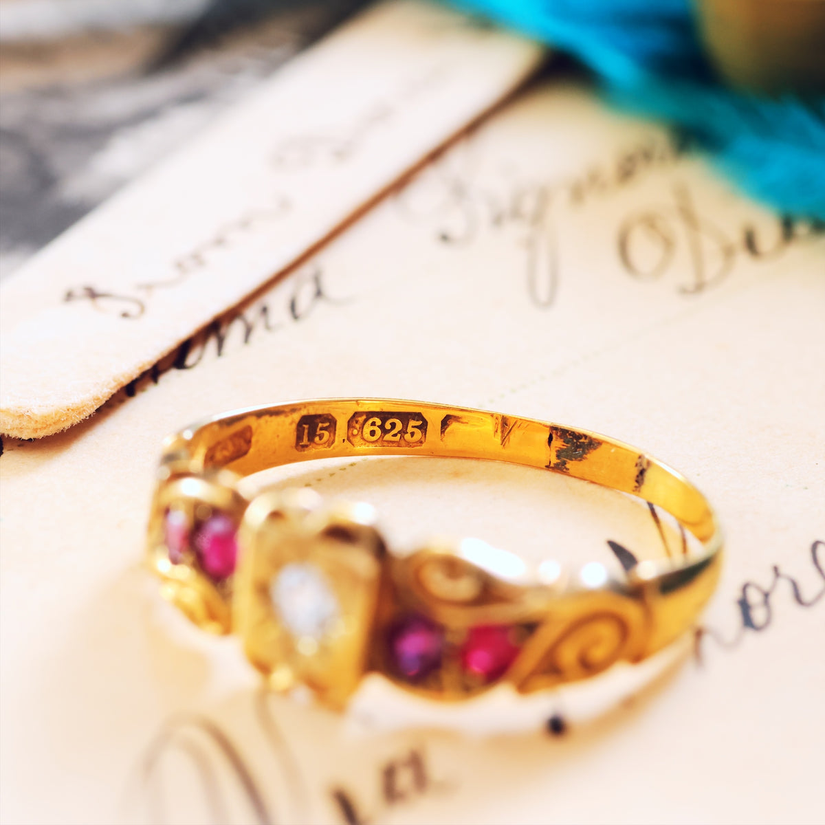 Antique Gypsy Set Ruby & Diamond Ring