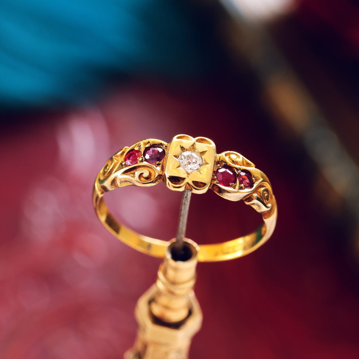 Antique Gypsy Set Ruby & Diamond Ring