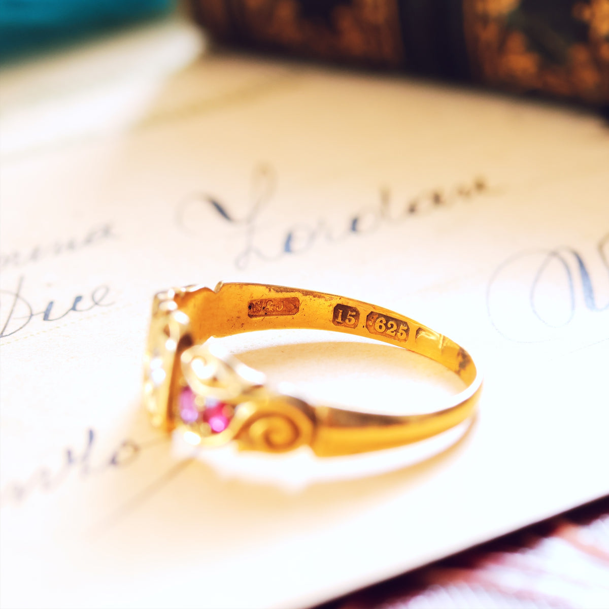 Antique Gypsy Set Ruby & Diamond Ring