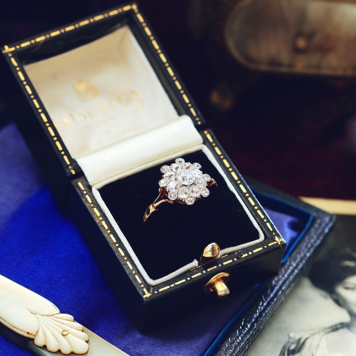 Unique Hand Crafted Antique Diamond Rosette Ring