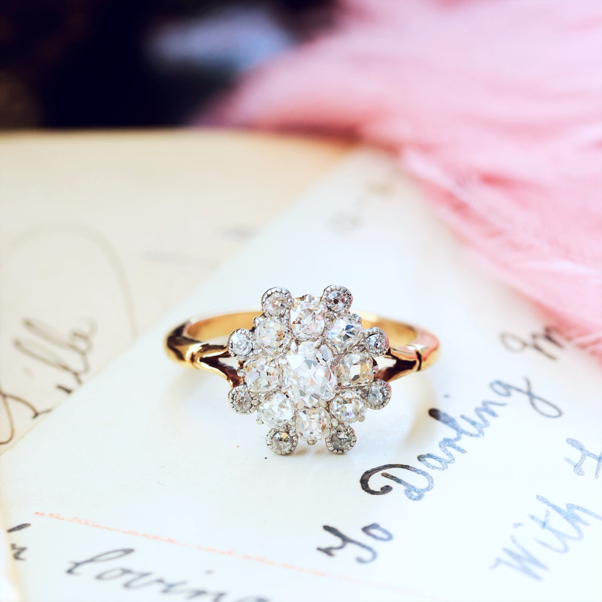 Unique Hand Crafted Antique Diamond Rosette Ring