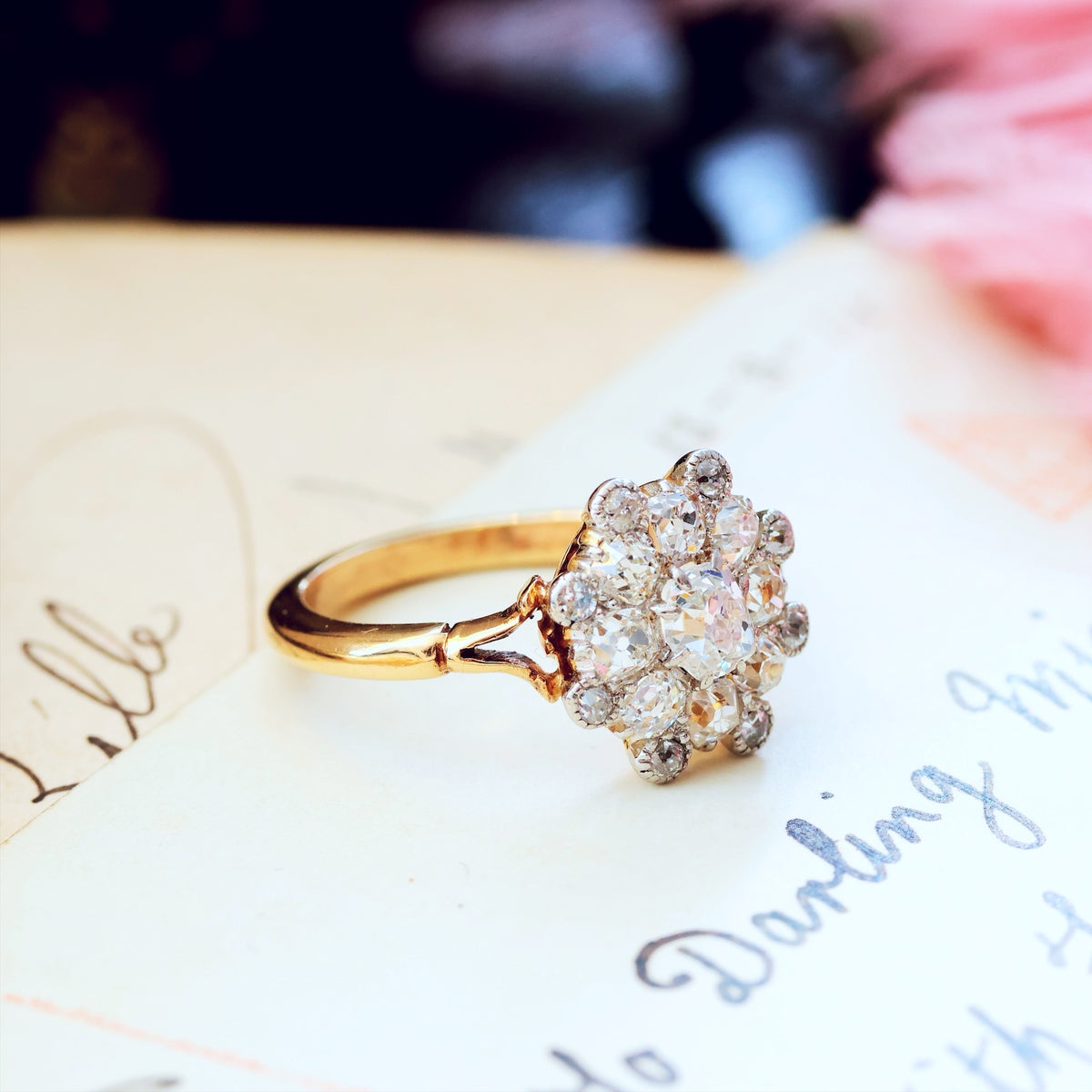 Hand Crafted Antique Diamond Rosette Ring