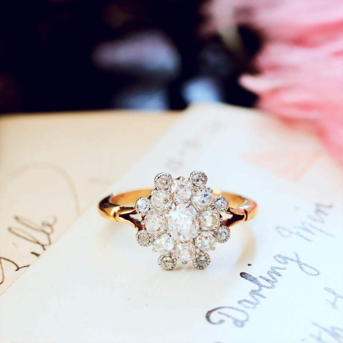 Unique Hand Crafted Antique Diamond Rosette Ring