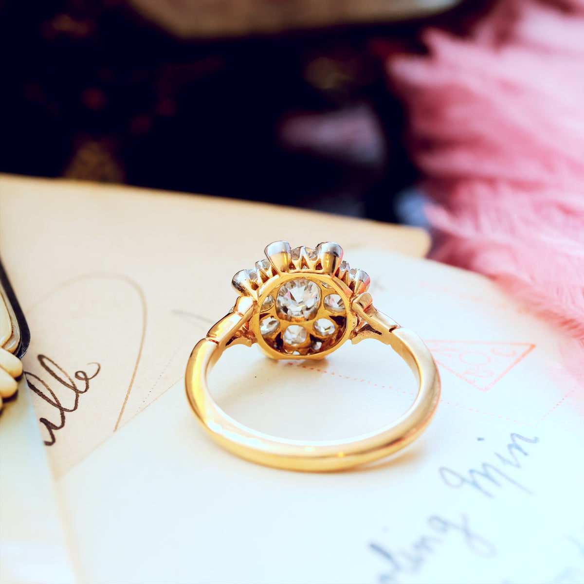 Unique Hand Crafted Antique Diamond Rosette Ring