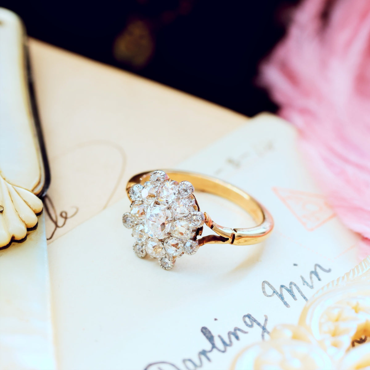 Unique Hand Crafted Antique Diamond Rosette Ring