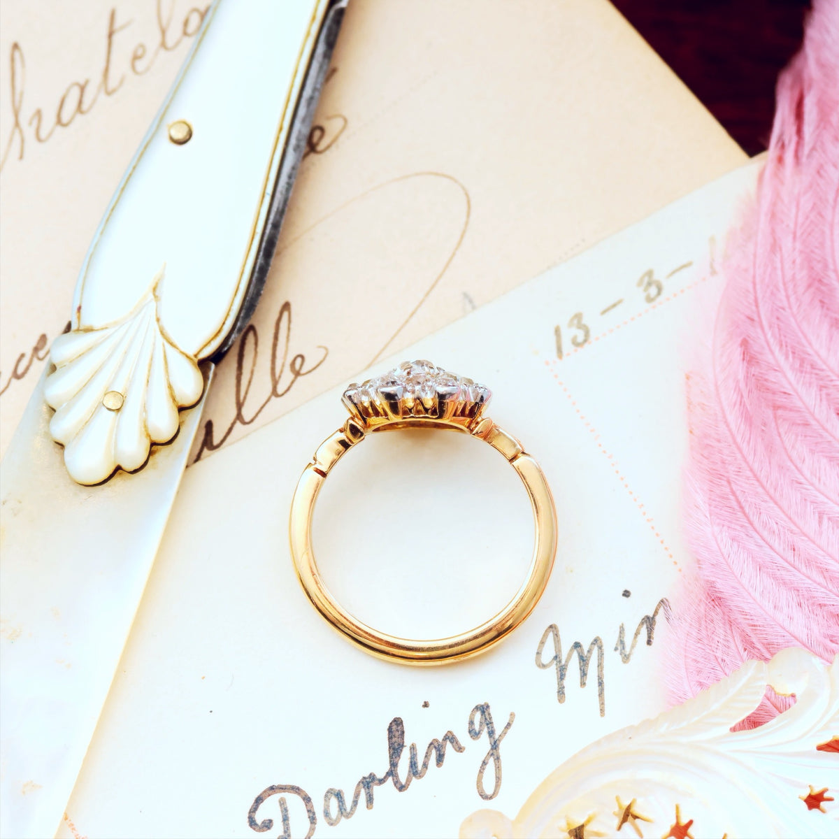 Unique Hand Crafted Antique Diamond Rosette Ring
