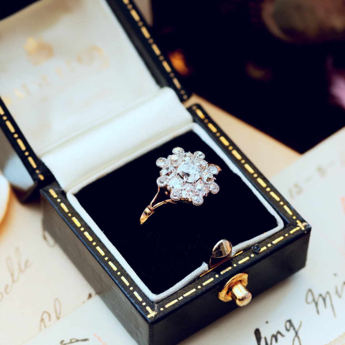 Unique Hand Crafted Antique Diamond Rosette Ring
