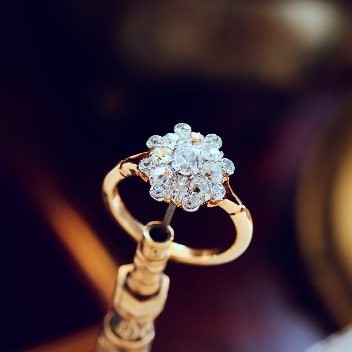 Unique Hand Crafted Antique Diamond Rosette Ring