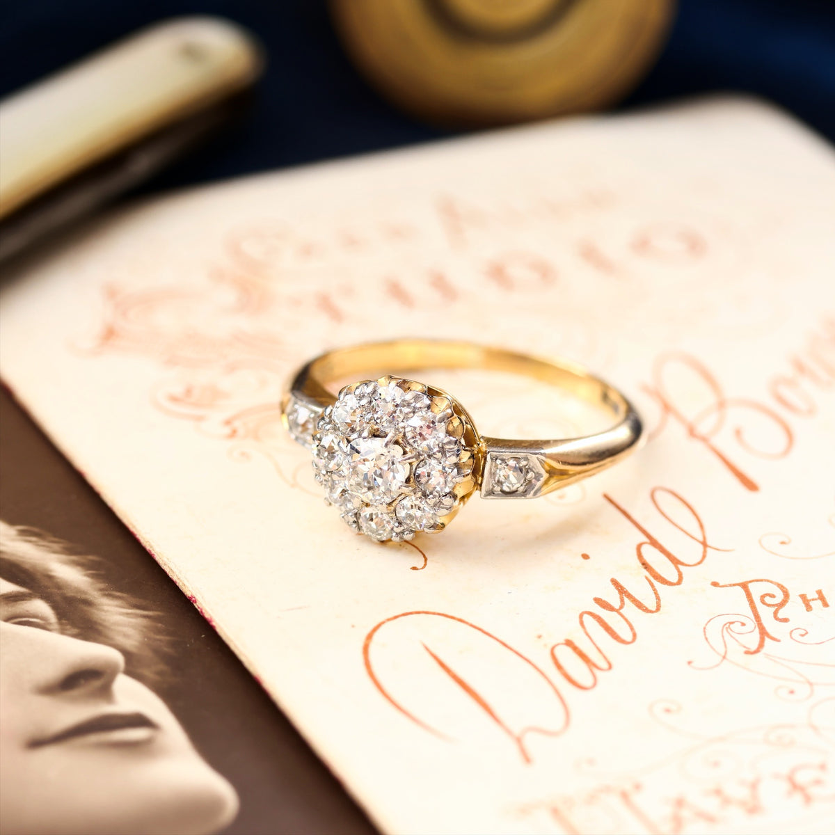 Antique Hand Cut Diamond Blossom Engagement Ring